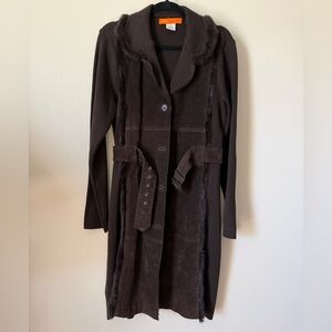 Cynthia Steffe y2k rabbit hair suede ribbed cotton belted trench coat S/M